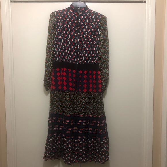 NWT $495 Alice + Olivia Karolina Paneled Blouson-Sleeve Midi Dress! - Picture 4 of 10